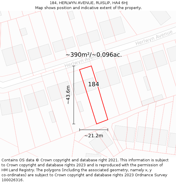 184, HERLWYN AVENUE, RUISLIP, HA4 6HJ: Plot and title map