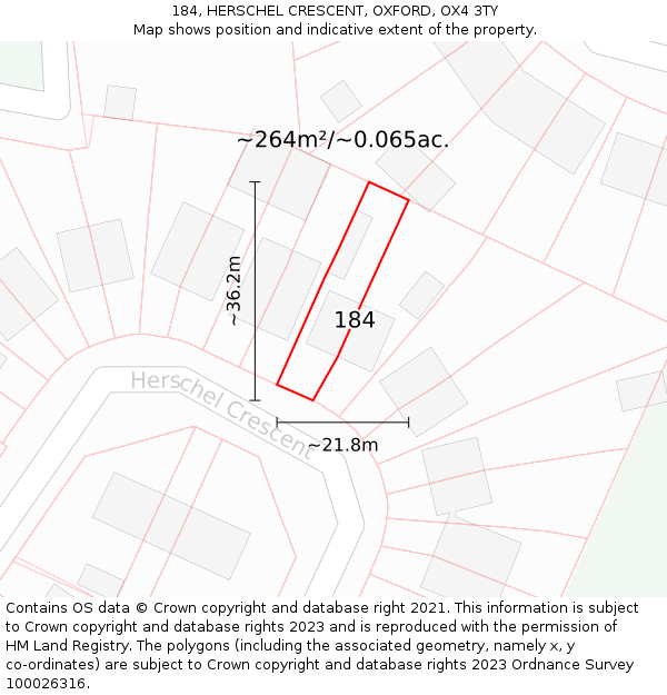 184, HERSCHEL CRESCENT, OXFORD, OX4 3TY: Plot and title map