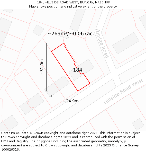 184, HILLSIDE ROAD WEST, BUNGAY, NR35 1RF: Plot and title map