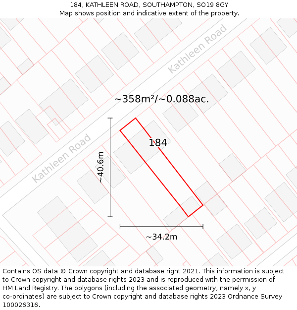 184, KATHLEEN ROAD, SOUTHAMPTON, SO19 8GY: Plot and title map