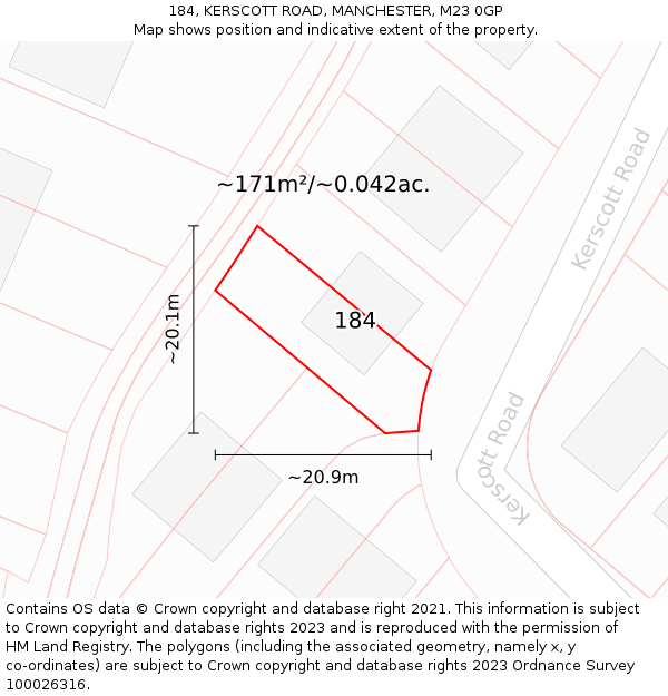 184, KERSCOTT ROAD, MANCHESTER, M23 0GP: Plot and title map