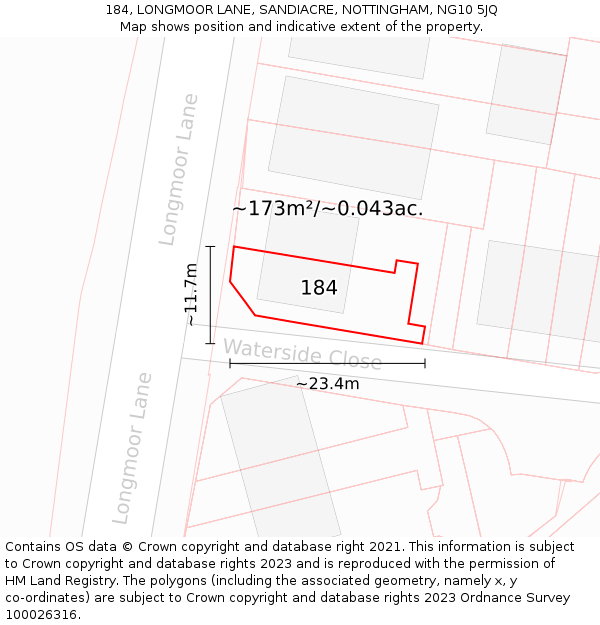 184, LONGMOOR LANE, SANDIACRE, NOTTINGHAM, NG10 5JQ: Plot and title map