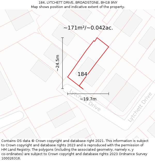 184, LYTCHETT DRIVE, BROADSTONE, BH18 9NY: Plot and title map