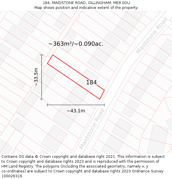 184, MAIDSTONE ROAD, GILLINGHAM, ME8 0DU: Plot and title map