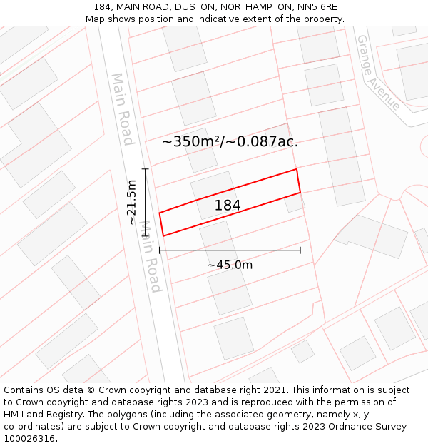 184, MAIN ROAD, DUSTON, NORTHAMPTON, NN5 6RE: Plot and title map