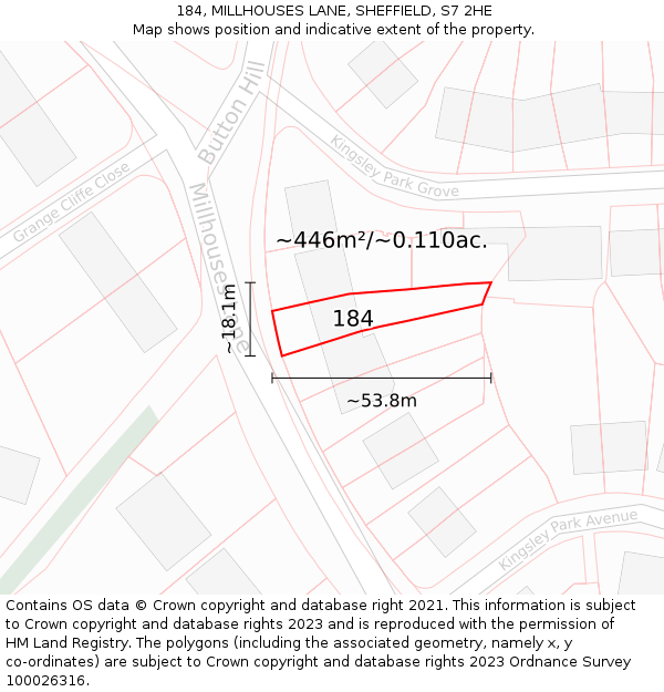 184, MILLHOUSES LANE, SHEFFIELD, S7 2HE: Plot and title map