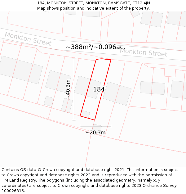 184, MONKTON STREET, MONKTON, RAMSGATE, CT12 4JN: Plot and title map