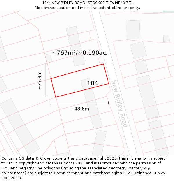 184, NEW RIDLEY ROAD, STOCKSFIELD, NE43 7EL: Plot and title map