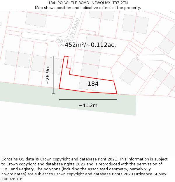 184, POLWHELE ROAD, NEWQUAY, TR7 2TN: Plot and title map