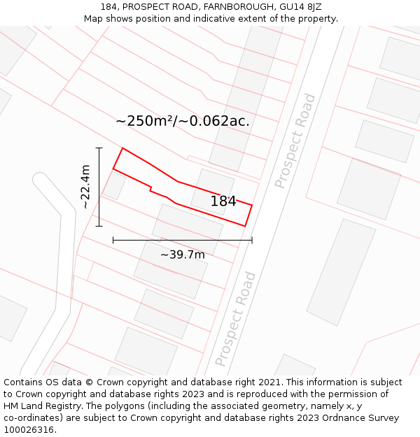 184, PROSPECT ROAD, FARNBOROUGH, GU14 8JZ: Plot and title map