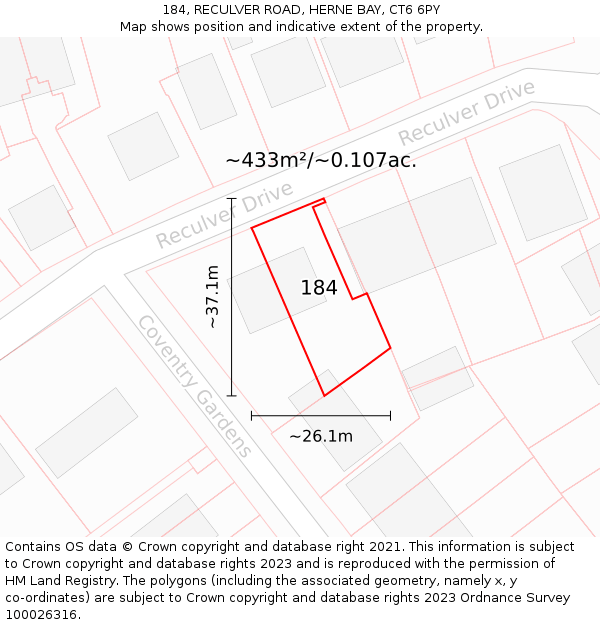 184, RECULVER ROAD, HERNE BAY, CT6 6PY: Plot and title map