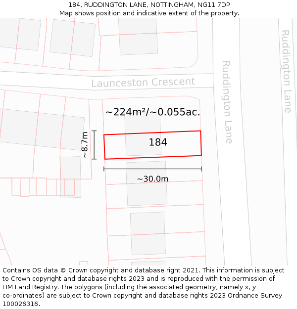 184, RUDDINGTON LANE, NOTTINGHAM, NG11 7DP: Plot and title map