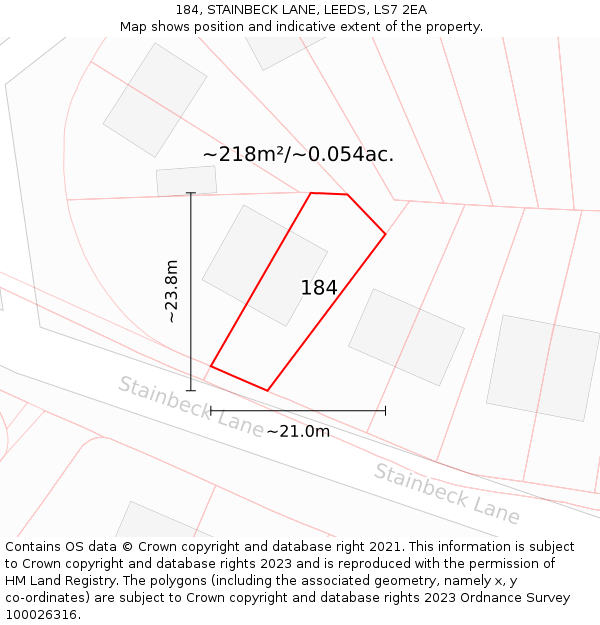 184, STAINBECK LANE, LEEDS, LS7 2EA: Plot and title map