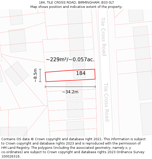 184, TILE CROSS ROAD, BIRMINGHAM, B33 0LT: Plot and title map