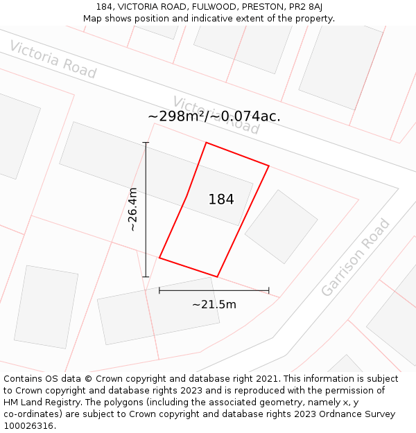 184, VICTORIA ROAD, FULWOOD, PRESTON, PR2 8AJ: Plot and title map