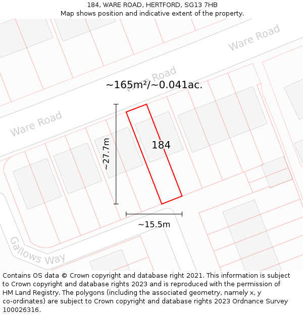 184, WARE ROAD, HERTFORD, SG13 7HB: Plot and title map