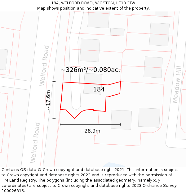 184, WELFORD ROAD, WIGSTON, LE18 3TW: Plot and title map