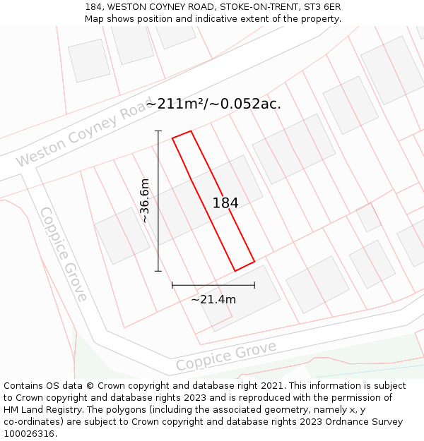 184, WESTON COYNEY ROAD, STOKE-ON-TRENT, ST3 6ER: Plot and title map