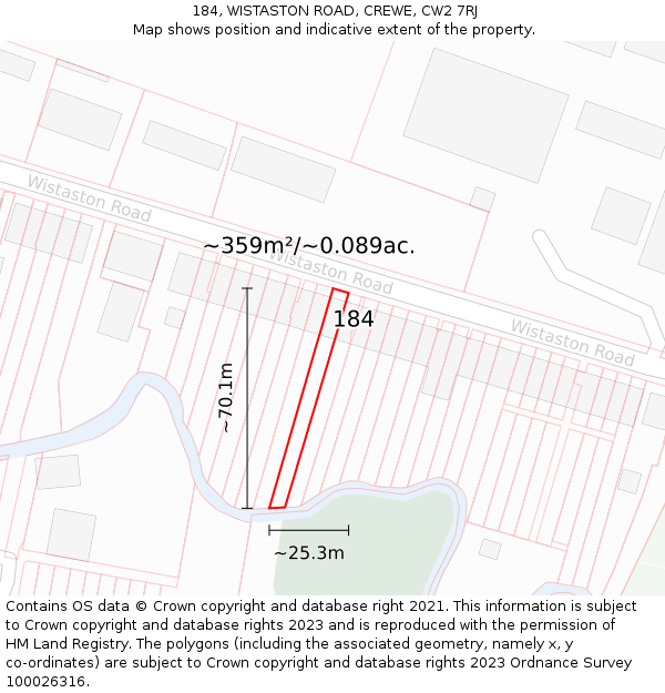 184, WISTASTON ROAD, CREWE, CW2 7RJ: Plot and title map