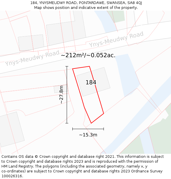 184, YNYSMEUDWY ROAD, PONTARDAWE, SWANSEA, SA8 4QJ: Plot and title map