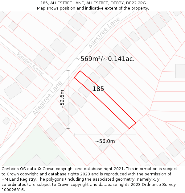 185, ALLESTREE LANE, ALLESTREE, DERBY, DE22 2PG: Plot and title map