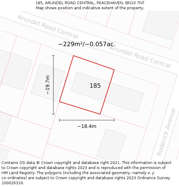 185, ARUNDEL ROAD CENTRAL, PEACEHAVEN, BN10 7NT: Plot and title map