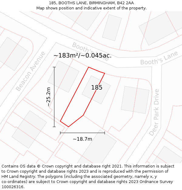 185, BOOTHS LANE, BIRMINGHAM, B42 2AA: Plot and title map