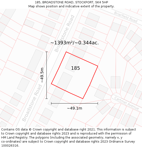 185, BROADSTONE ROAD, STOCKPORT, SK4 5HP: Plot and title map