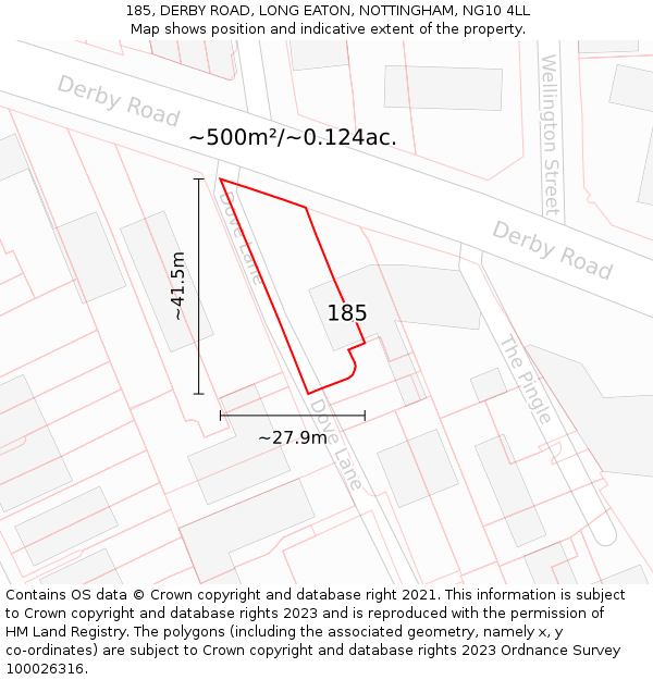 185, DERBY ROAD, LONG EATON, NOTTINGHAM, NG10 4LL: Plot and title map