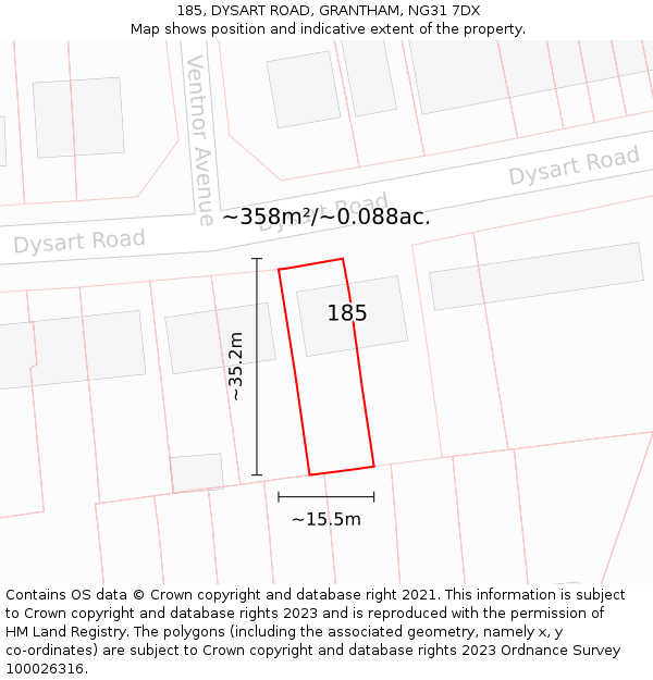 185, DYSART ROAD, GRANTHAM, NG31 7DX: Plot and title map