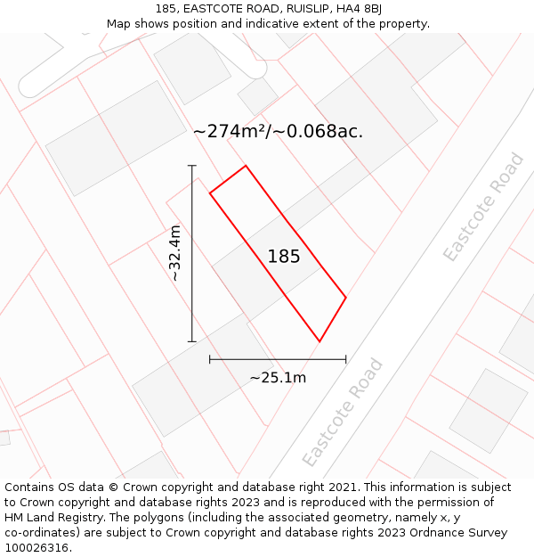 185, EASTCOTE ROAD, RUISLIP, HA4 8BJ: Plot and title map