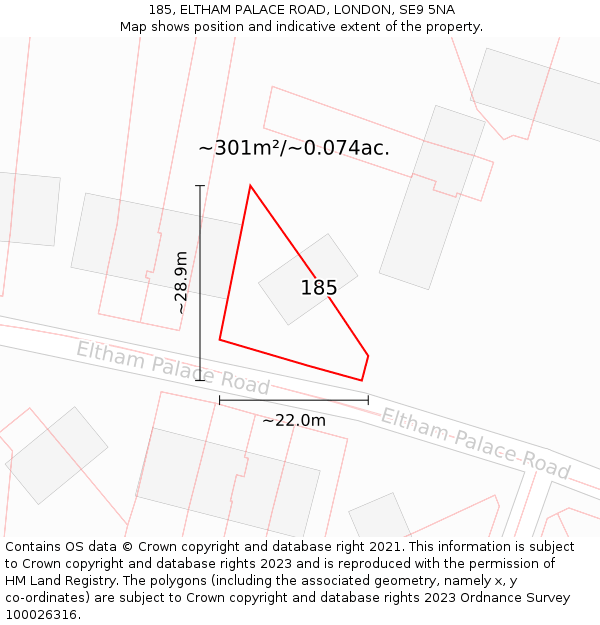 185, ELTHAM PALACE ROAD, LONDON, SE9 5NA: Plot and title map