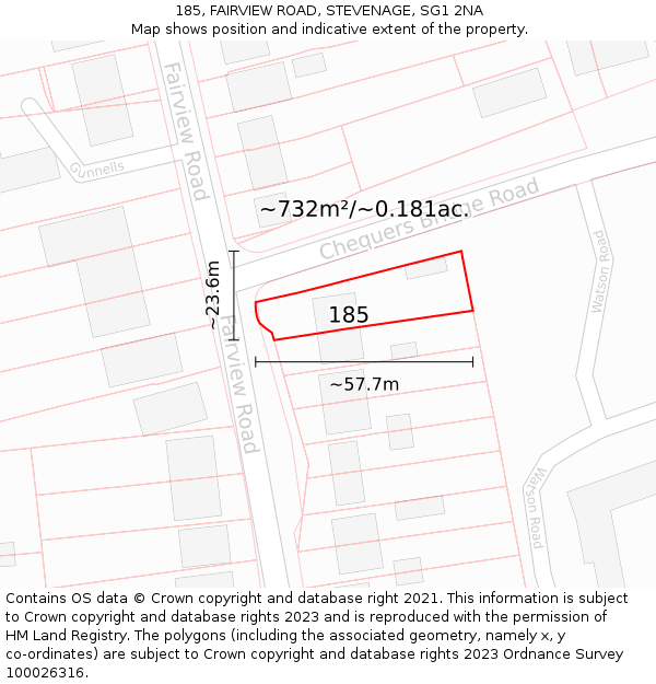 185, FAIRVIEW ROAD, STEVENAGE, SG1 2NA: Plot and title map