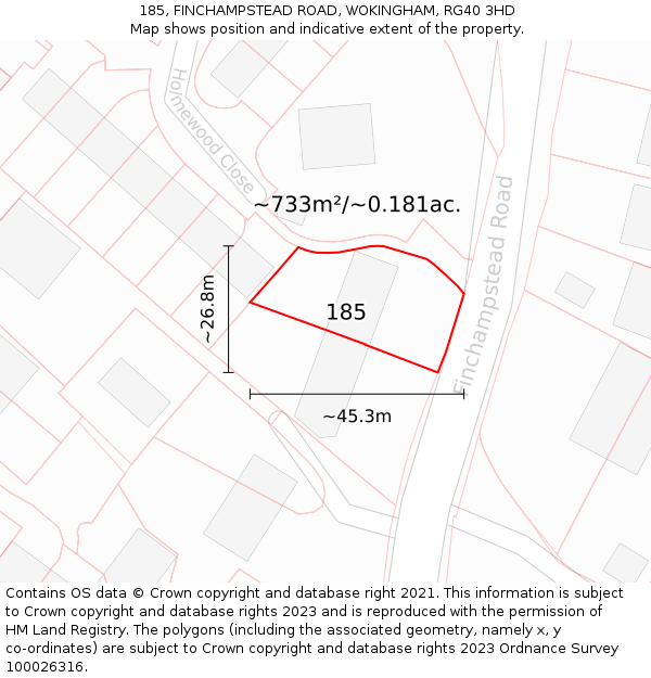 185, FINCHAMPSTEAD ROAD, WOKINGHAM, RG40 3HD: Plot and title map