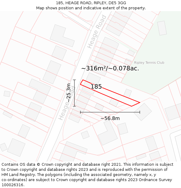 185, HEAGE ROAD, RIPLEY, DE5 3GG: Plot and title map