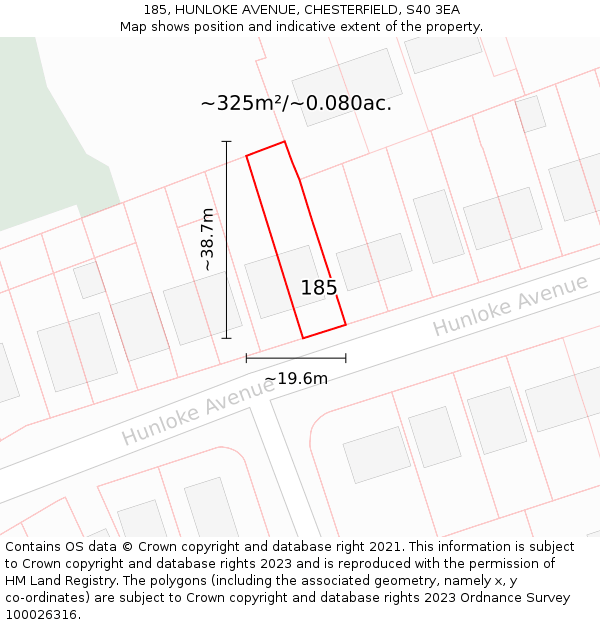 185, HUNLOKE AVENUE, CHESTERFIELD, S40 3EA: Plot and title map