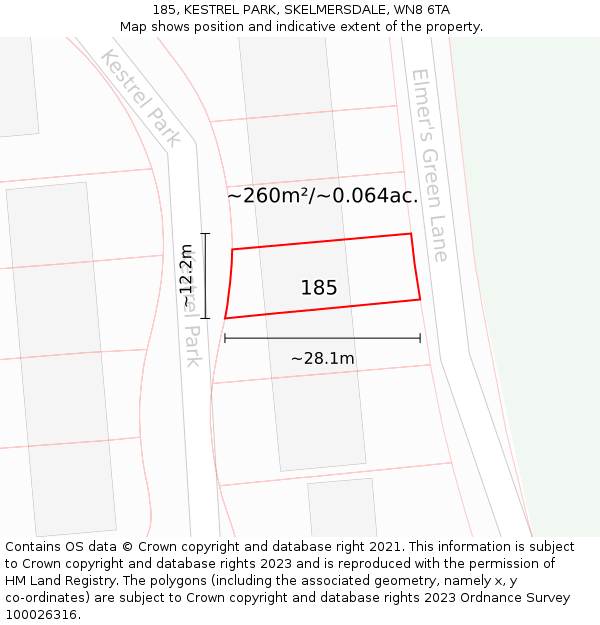 185, KESTREL PARK, SKELMERSDALE, WN8 6TA: Plot and title map