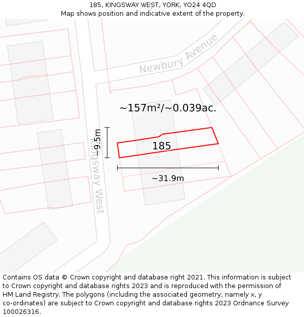 185, KINGSWAY WEST, YORK, YO24 4QD: Plot and title map