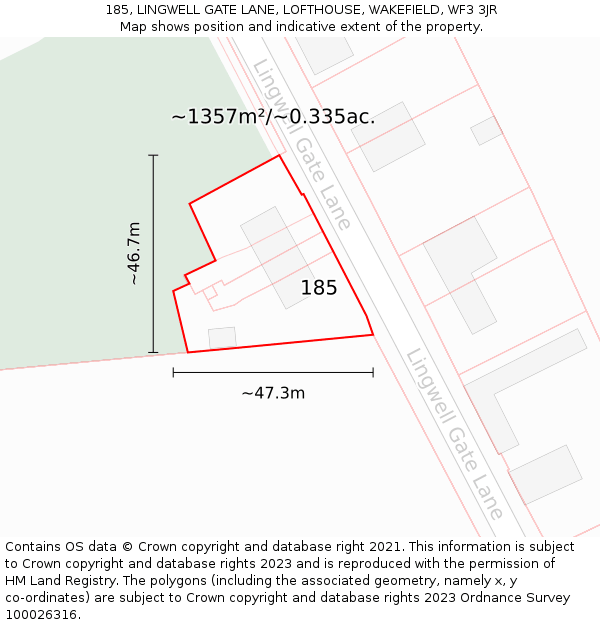 185, LINGWELL GATE LANE, LOFTHOUSE, WAKEFIELD, WF3 3JR: Plot and title map