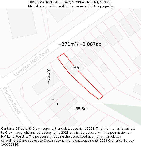 185, LONGTON HALL ROAD, STOKE-ON-TRENT, ST3 2EL: Plot and title map