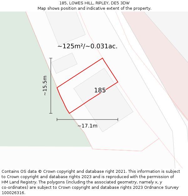 185, LOWES HILL, RIPLEY, DE5 3DW: Plot and title map