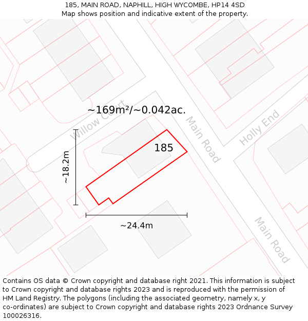 185, MAIN ROAD, NAPHILL, HIGH WYCOMBE, HP14 4SD: Plot and title map