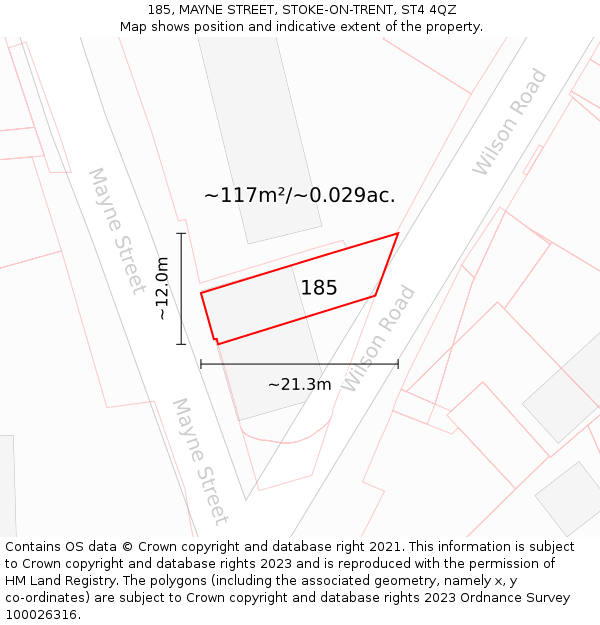 185, MAYNE STREET, STOKE-ON-TRENT, ST4 4QZ: Plot and title map