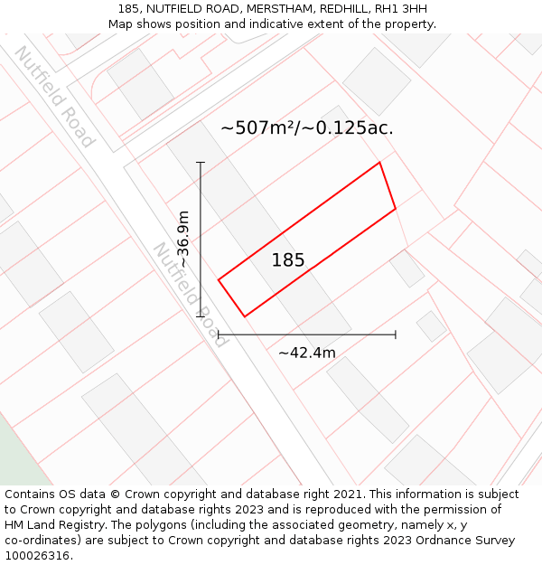 185, NUTFIELD ROAD, MERSTHAM, REDHILL, RH1 3HH: Plot and title map