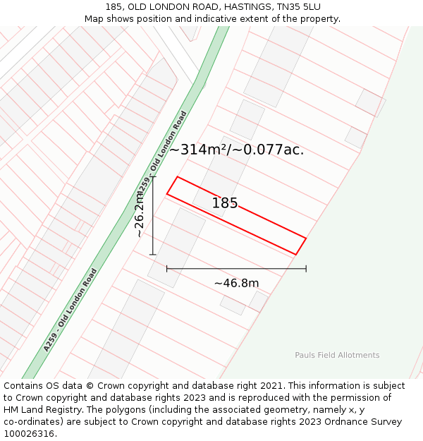 185, OLD LONDON ROAD, HASTINGS, TN35 5LU: Plot and title map