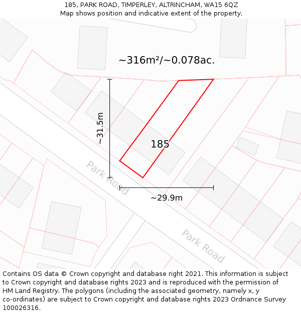 185, PARK ROAD, TIMPERLEY, ALTRINCHAM, WA15 6QZ: Plot and title map