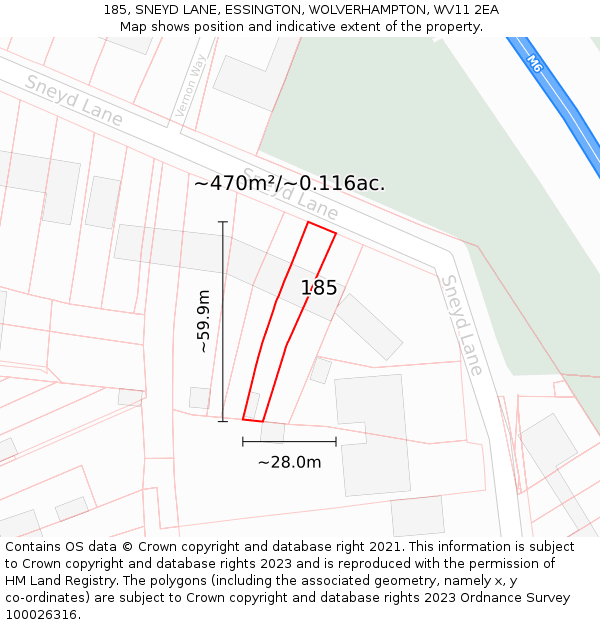 185, SNEYD LANE, ESSINGTON, WOLVERHAMPTON, WV11 2EA: Plot and title map