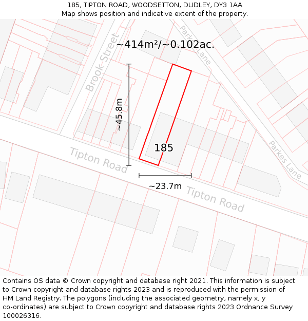 185, TIPTON ROAD, WOODSETTON, DUDLEY, DY3 1AA: Plot and title map