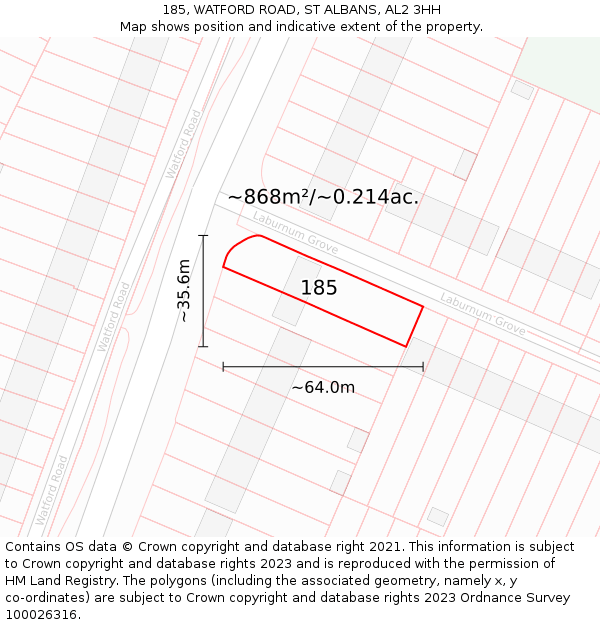 185, WATFORD ROAD, ST ALBANS, AL2 3HH: Plot and title map