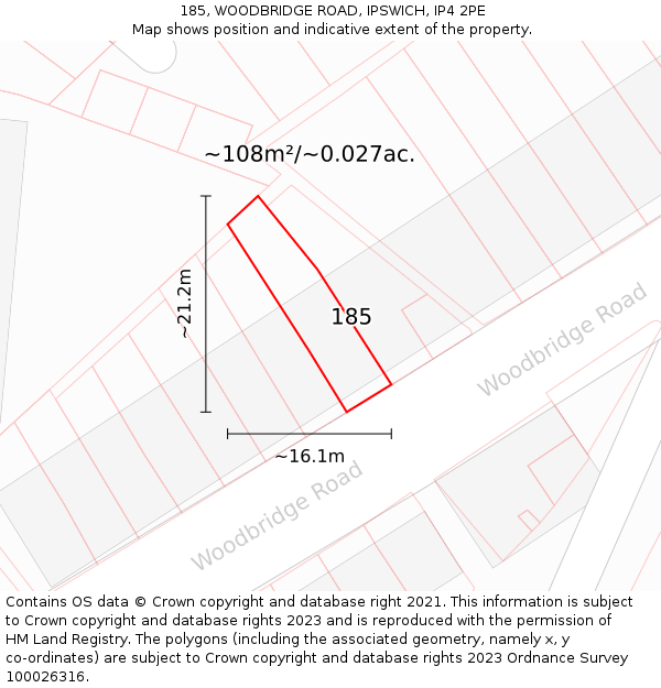 185, WOODBRIDGE ROAD, IPSWICH, IP4 2PE: Plot and title map